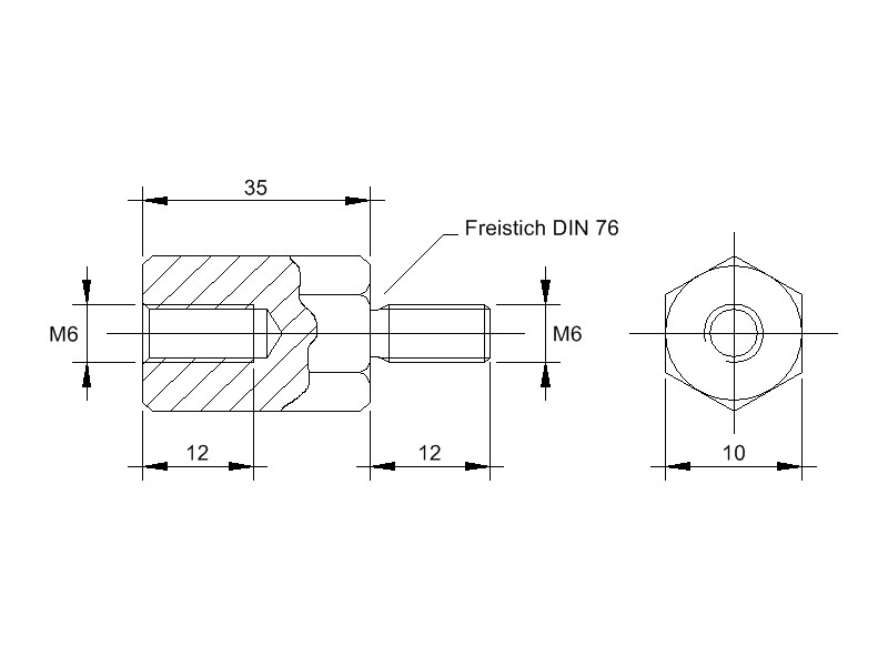 Stahl-Abstandsbolzen AM mit Innen-/Außengewinde, Gewinde M6, SW 10 und Länge 35
