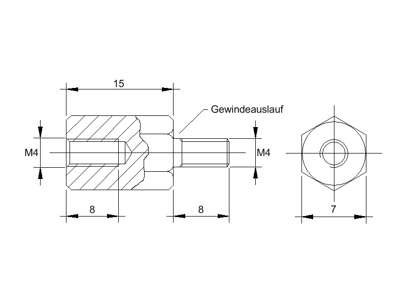 abstandsbolzen-m4-messing-am-415_7 Messing-Abstandsbolzen AM mit Innengewinde und Aussengewinde, Gewinde M4 , SW 7 und Länge 15