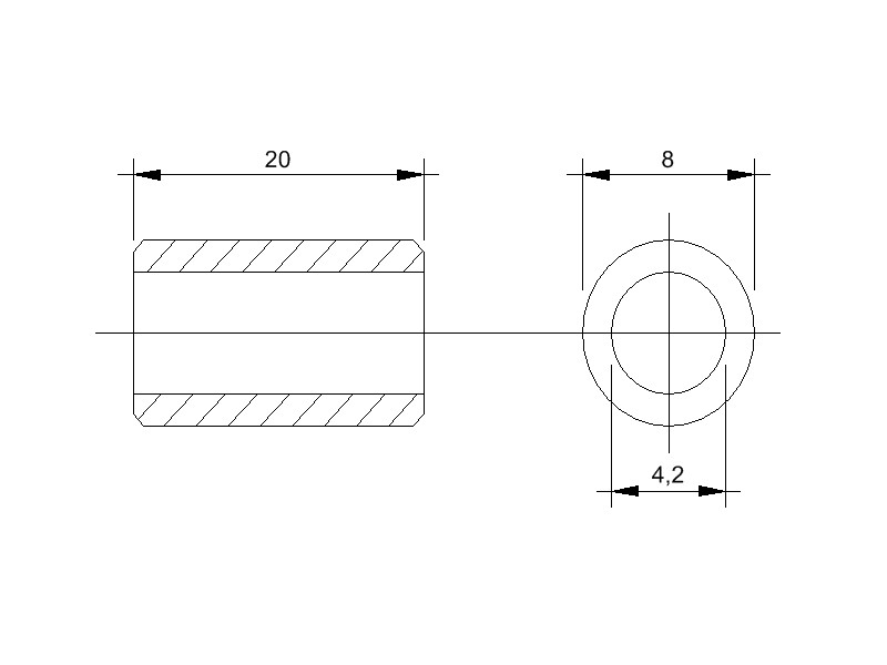 Kunststoff-Abstandsrolle mit M4 Gewinde, Aussen-Durchmesser 8 mm und Länge 20