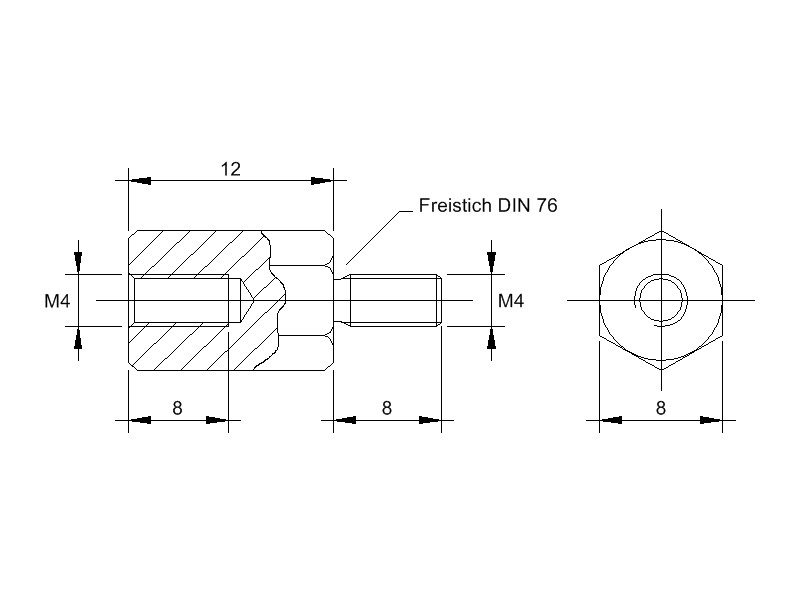 Stahl-Abstandsbolzen AM mit Innen-/Außengewinde, Gewinde M4, SW 8 und Länge 12